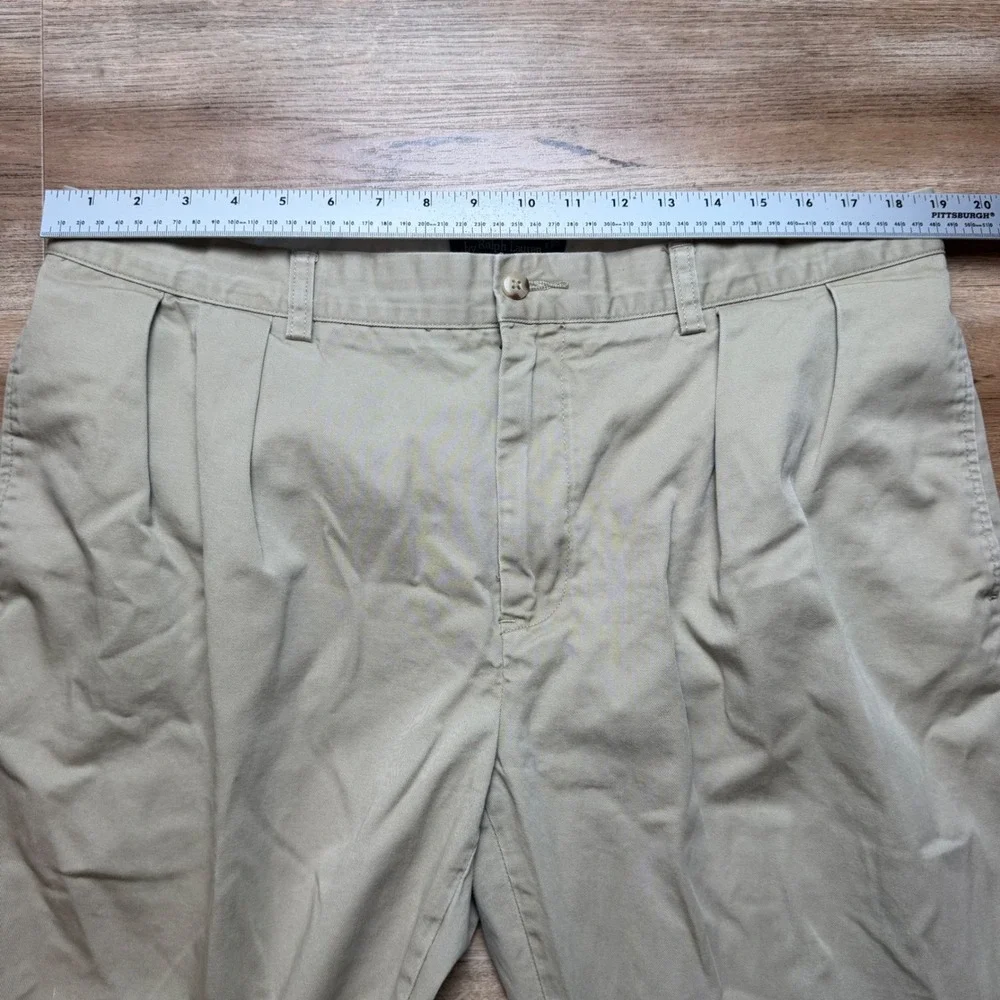 Polo Ralph Lauren Ethan Pant Mens 38x32 Khaki Tan Pleated Cotton Chino Trousers